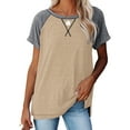 thumbnail image 1 of SHIBEVER T Shirts for Women Short Sleeve Women Top Summer Casual Striped Tunic Tops Loose Fit Side Split Tops Crew Neck Ladies Blouses Khaki XXL, 1 of 5