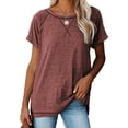 thumbnail image 1 of SHIBEVER T-Shirts for Women Summer Fahsion Tops Short Sleeve Tunic Tops Ladies Crew Neck Loose Split Side Shirts Tops Blouses Wine Red XXL, 1 of 5