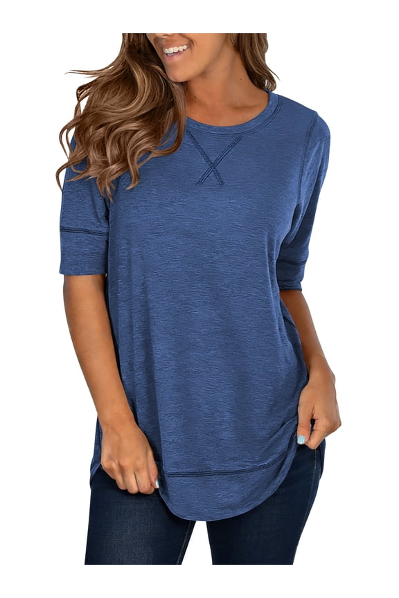 T Shirts for Women Tops Short Sleeve Summer Fashion Loose Fit Tunic Tops Dressy Crewneck Ladies Blouses Tops Light Blue