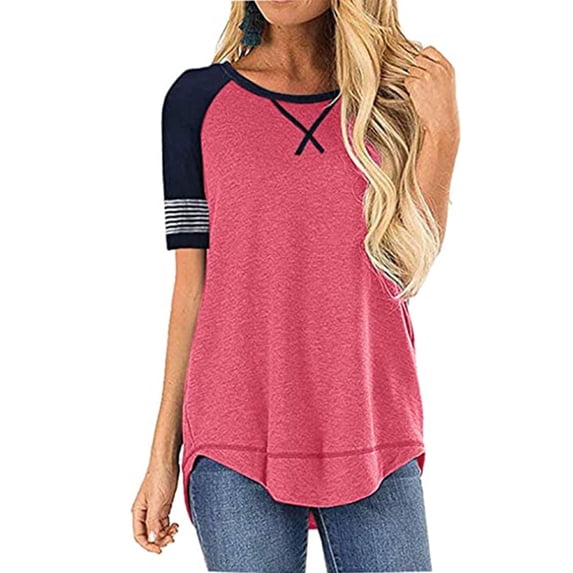 SHIBEVER T Shirts for Women Tops Short Sleeve Summer Fashion Loose Fit Tunic Tops Dressy Crewneck Ladies Blouses Tops Pink