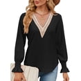 thumbnail image 1 of SHIBEVER Tops for Women Fall Casual Long Sleeves Blouses Blasic Soild Black Tunic Lace Tops V Neck Loose T Shirt for Women Size XL, 1 of 5