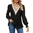 thumbnail image 1 of SHIBEVER Tops for Women Fall Casual Long Sleeves Blouses Blasic Tunic Lace Tops V Neck Hollow Loose T Shirts for Women Size XL, 1 of 5