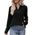 thumbnail image 1 of SHIBEVER Tops for Women Fall Casual Long Sleeves Tops Blasis Soild Black Knit Tunic Blouses V-Neck Collared Loose T Shirt for Lady Size L, 1 of 5