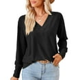 thumbnail image 1 of SHIBEVER Tops for Women Fall Casual Long Sleeves Tops Blasis Soild Black Tunic Blouses V-Neck Loose T Shirt for Lady Size M, 1 of 5