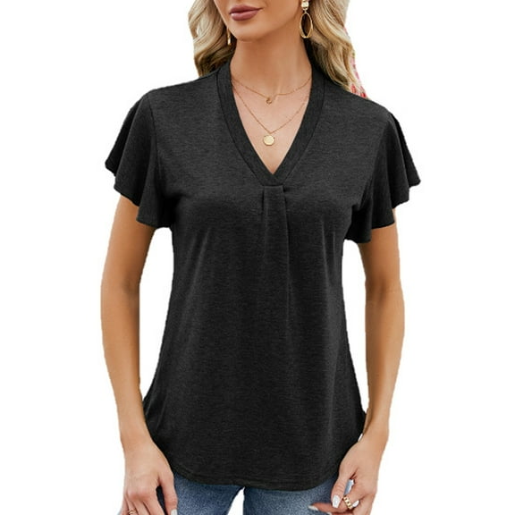 SHIBEVER V Neck Tops for Women Summer Shirts Casual Short Sleeve T Shirts Fashion Dolman Side Shirring Tunic Loose Solid Color White Tee Size XL