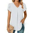 thumbnail image 1 of SHIBEVER V Neck Tops for Women Summer Tees Fashion Petal Sleeve TShirts Chiffon Blouse Loose Casual Tunic Color Black White Size L, 1 of 6