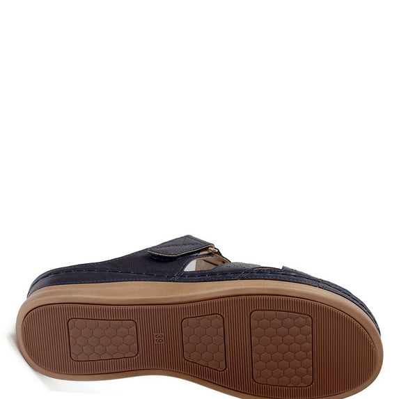 SHIBEVER Vintage Wedge Sandals for Women Casual Summer Beach Cute Comfort Open Toe Platform Mules Shoes Blue 5