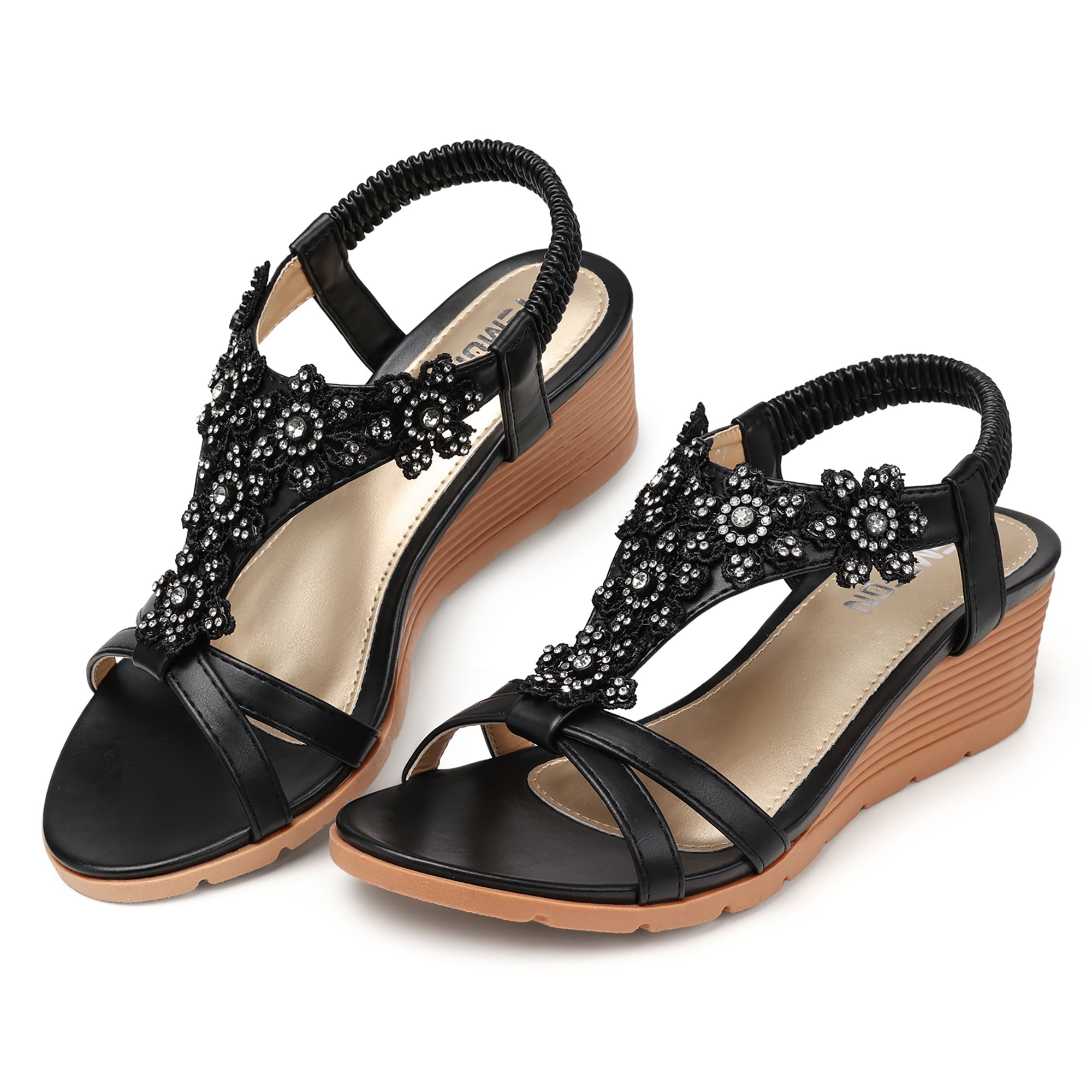SHIBEVER Wedge Sandal for Women Summer Casual Boho Sandals Flower ...