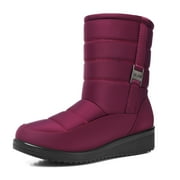 FAMITION Women's Winter Snow Boots Waterproof Mid Calf Non-Slip Comfy Fuzzy Lined Gray Hiking Booty Shoes