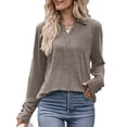 thumbnail image 1 of SHIBEVER Women Blouses Fall Casual Long Sleeve Loose Fit Knit Tunic Tops V Neck Collared Comfy Trendy Khaki Soild Color Tshirts for Women Size M, 1 of 5