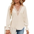 thumbnail image 1 of SHIBEVER Women Blouses Fall Casual Loose Fit Long Sleeves Tops Fashion Dressy V Neck Soild Color Offwhite Lace Shirts for Women Clothes Size M, 1 of 5