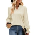 thumbnail image 1 of SHIBEVER Women Blouses Fall Casual Loose Fit Long Sleeves Tops Fashion V-Neck Soild Color Offwhite Knit Tunic Shirts for Women Size XL, 1 of 5