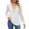thumbnail image 1 of SHIBEVER Women Blouses Fall Casual Loose Fit Puff Long Sleeves Tops Fashion V Neck Lace Shirts for Women Clothes Size L, 1 of 5