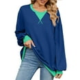 thumbnail image 1 of SHIBEVER Sweatshirts for Women Long Sleeve Tops Pullover Oversized Shirts Fashion Color Block Casual Crewneck Loose T-Shirts Fall Clothing Outfits Tunic Tops Size S, 1 of 6