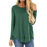 SHIBEVER Women Long Sleeve Basic Tops Causal Loose Round Neck High Low Tops Comfort Soft Green Fall Shirts Blouse Size XXL