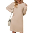 thumbnail image 1 of SHIBEVER Women Long Sleeve Dress Casual Crewneck Shirt Dress Winter Solid Color Elegant Dresses for Women with Pocket Size L, 1 of 5