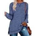 thumbnail image 1 of SHIBEVER Women Long Sleeve T shirts Fall Fashion Side Slit Tunics Tops Pullover Crewneck Sweatshirts Dressy Going Out Tops Loose Blouses Blue, 1 of 5