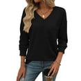 thumbnail image 1 of SHIBEVER Women Long Sleeve Tops Fall Clothing Casual V Neck Blouses Pullover Ribbed Knit Tunic Shirts with Pocket Lightweight Sweatshirts T-shirts Solid Color Black, 1 of 5