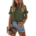 thumbnail image 1 of TEMOFON Womens Summer Tops Casual Shirts Loose Fit T Shirts Blouses Crew Neck Tee Trendy Ruffle Short Sleeve Tunic Tops Solid Color Green Size M, 1 of 5