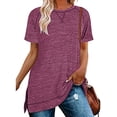 thumbnail image 1 of SHIBEVER Women Short Sleeve T Shirts Summer Casual Side Split Tunic Tops Dressy Loose Fit Ladies Tee Shirt Crewneck Blouse Wine Red M, 1 of 9