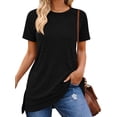 thumbnail image 1 of SHIBEVER Women Short Sleeve Tops Summer T Shirts Casual Loose Fit Tunic Tops Cute Side Slit Top Comfortable Crewneck Tops Black 3XL, 1 of 8