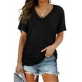 thumbnail image 1 of SHIBEVER Women Summer T Shirts Casual V Neck Tops Short Sleeve Tunic Tops for Women Loose Solid Color Black Tee Dolman Side Shirring Shirts Plus Size 3XL, 1 of 9