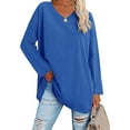 thumbnail image 1 of SHIBEVER Oversized T Shirts for Women Long Sleeve Shirts Fall Tops Loose Blouse V Neck Tunic Tops Casual Pullover Sweatshirts Fashion Solid Color Blue Size M, 1 of 3