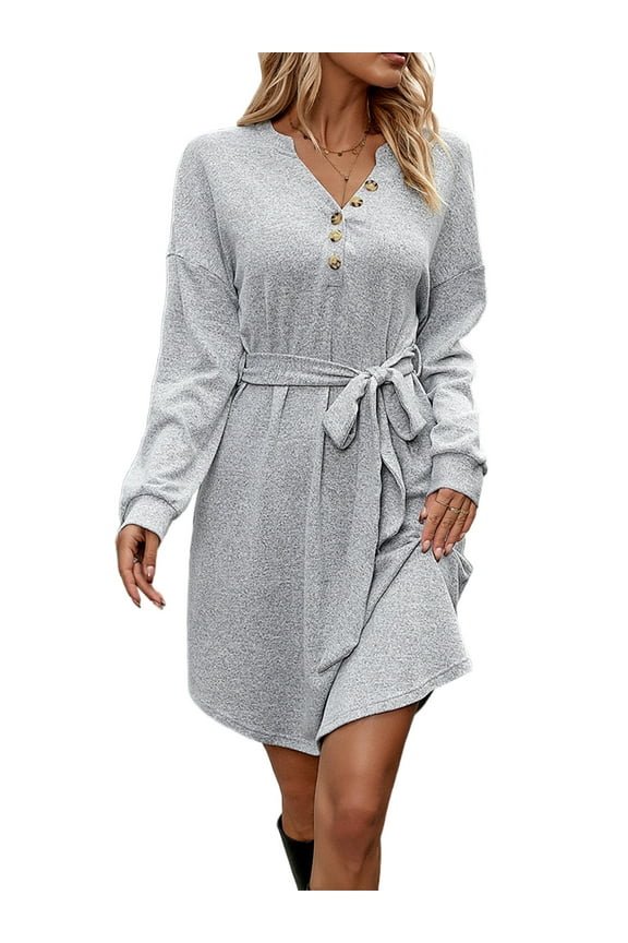 Women Fall Dresses for Women Long Sleeve Wrap Vintage Tiered Split Fall Belted Flowy Midi Long Dress