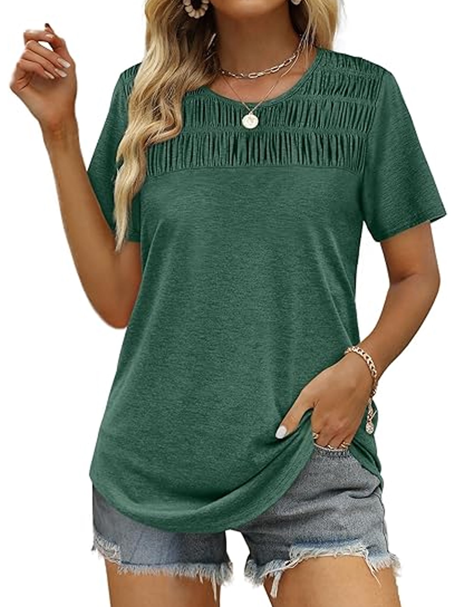 SHIBEVER Women Summer Tops Casual Crew Neck Fit Short Sleeve Tee Trendy ...