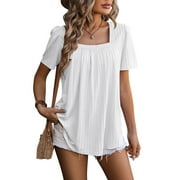 SHIBEVER Womens Tops Casual Spring Summer Tshirts Short Sleeve Square Neck Basic Tee Outfits Workout Blouses for Women Clothes Going Out Tunic Tops