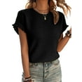 thumbnail image 1 of SHIBEVER Women Summer Tops Plus Size Casual Round Neck Cap Short Sleeve Ruffle T Shirts Comfy Knit Loose Fit Solid Color Tee Shirts, 1 of 5