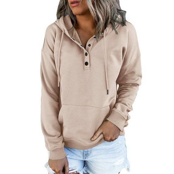 SHIBEVER Women Sweatshirt Fall Long Sleeve Hoodies Casual Loose Fit Fashion Hooded Top Soild Color Pullover with Pocket Size XL