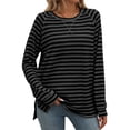 thumbnail image 1 of SHIBEVER Women Sweatshirts Long Sleeve Side Slit Round Neck Shirts Trendy Striped Color Block Tunic Tops Loose Fit Blouses for Women, 1 of 5