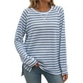 thumbnail image 1 of SHIBEVER Women Sweatshirts Long Sleeve Tunic Tops Plus Size Crew Neck Side Slit T Shirts Stripe Color Block Pullover Loose Shirts for Women, 1 of 5