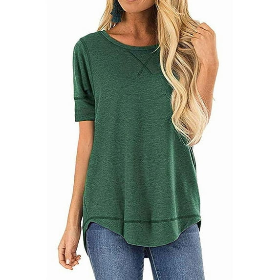 SHIBEVER Women T-Shirts Summer Short Sleeve Casual Crewneck Trendy Tunics Solid Green Tshirt Shirts, Womens Fashion Tops Size M