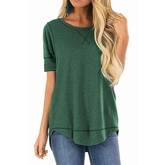 SHIBEVER Women T-Shirts Summer Short Sleeve Casual Crewneck Trendy Tunics Solid Green Tshirt Shirts, Womens Fashion Tops Size XL