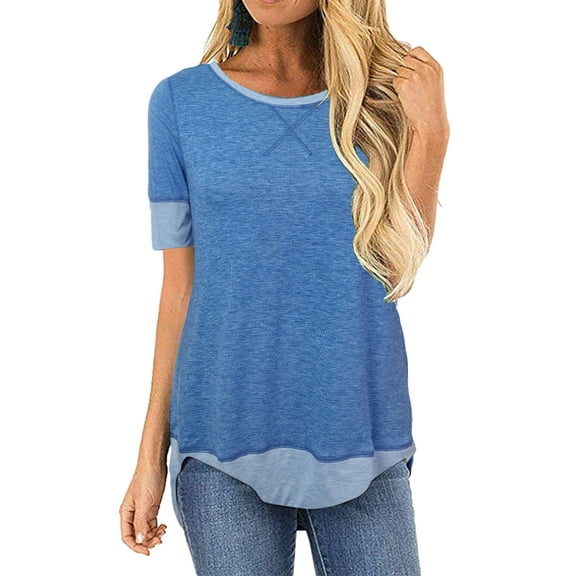 SHIBEVER Women T Shirts Summer Short Sleeve Crew Neck Casual Loose Trendy Tos,Bluegrey Tunic Tee Holiday Clothing Size L