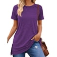 thumbnail image 1 of SHIBEVER Women T-Shirts Summer Short Sleeve Tops Casual Loose Tunic Tops Side Split Ladies Comfortable Crewneck Tops Blouse Purple M, 1 of 8