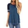 thumbnail image 1 of SHIBEVER Women T Shirts Summer Tops Casual Short Sleeve Tunic Tops Fashion Crew Neck Loose Fit T Shirts Dressy Ladies Tops Blouses Blue, 1 of 6