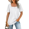 thumbnail image 1 of SHIBEVER Women T-Shirts Summer Tops Short Sleeve Square Collar Tunic Tops Solid Color loose Shirts Knitted Top Blouses White XXL, 1 of 4