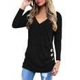 thumbnail image 1 of SHIBEVER Women Tops Fall Long Sleeve Tunics Tops Fashion Casual V Neck T-Shirts Cute Buttons Side Tops Black Blouses Size M, 1 of 5