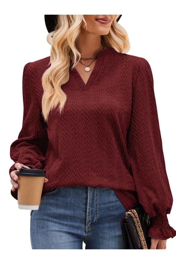 Women Tops Fall Plus Size Casual Long Sleeve Tops Crewneck Loose T Shirts Trendy Soild Winered Knit Tunic Blouses for Women Size XXL