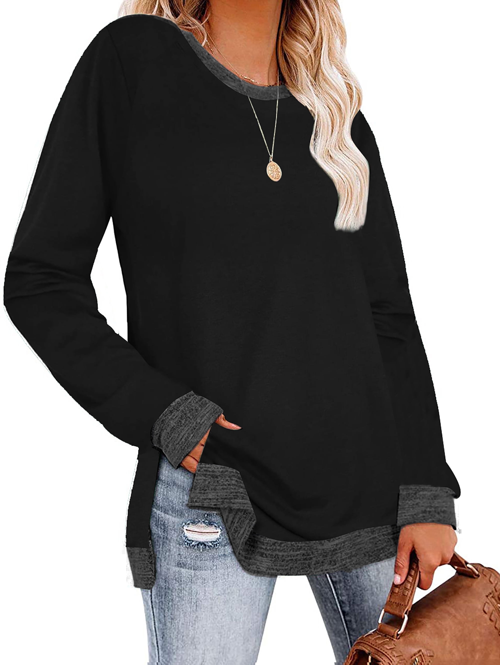 SHIBEVER Women's Long Sleeve Crewneck Tunic, Casual Loose