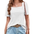 thumbnail image 1 of SHIBEVER Women Tops Summer Baggy Square Neck Blouse Fashion Solid Color Tee Eyelet Dressy Casual Clothes White Tee Size XL, 1 of 5