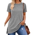thumbnail image 1 of SHIBEVER Women Tops Summer Short Sleeve Tops Casual Loose Side Split Tunic Tops Ladies Comfortable Crewneck Tops Blouse Light Gray XXL, 1 of 8