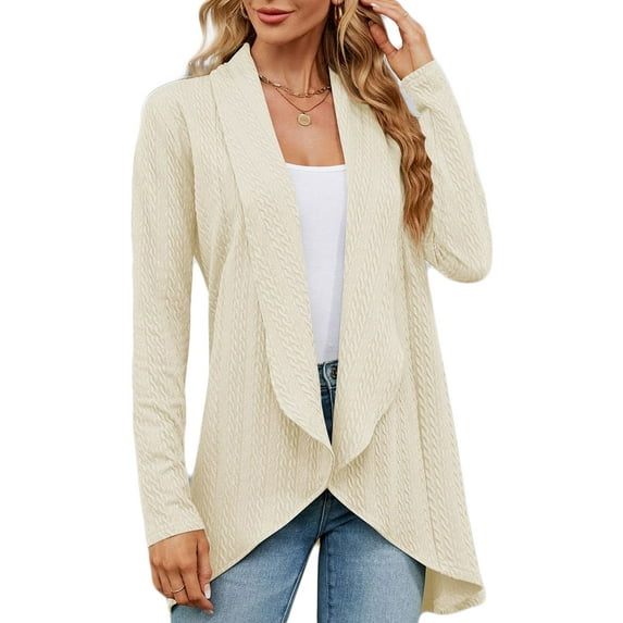SHIBEVER Womens Fall Cardigan Lightweight Blouses Open Front Shirts Casual Loose Fit Tunics Tops Long Sleeve Pullover Fashion Sweaters Solid Color Beige Size M