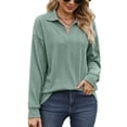thumbnail image 1 of SHIBEVER Blouses for Women Long Sleeve Tops Fall Pullover Casual Loose Fit V-Neck Tunics Tops Trendy Lapel Collar Solid Color Green Size S, 1 of 5