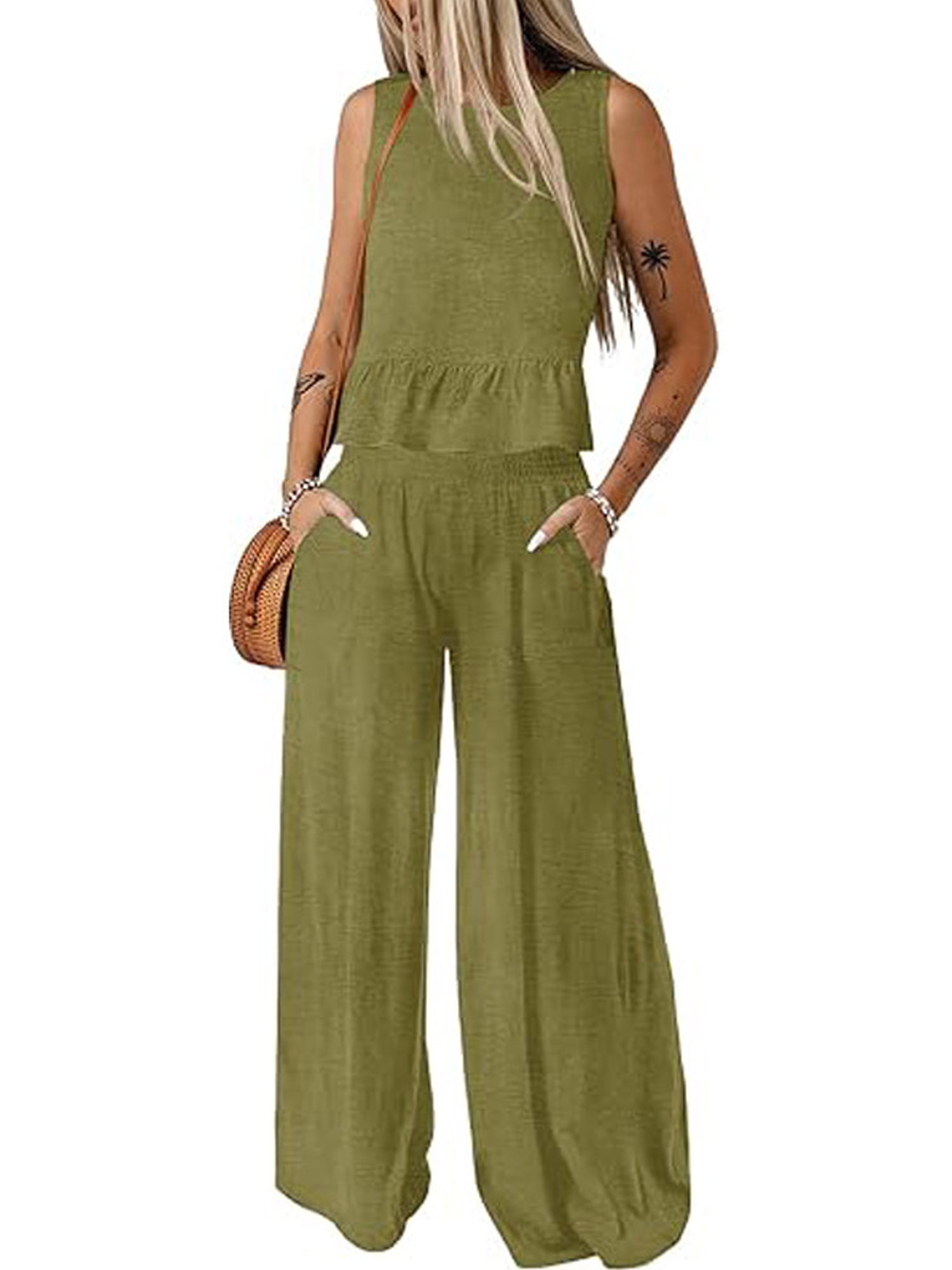 Two Chic Leg Hollow Shirts Out Set White Wide Pieces Pants And main image 0