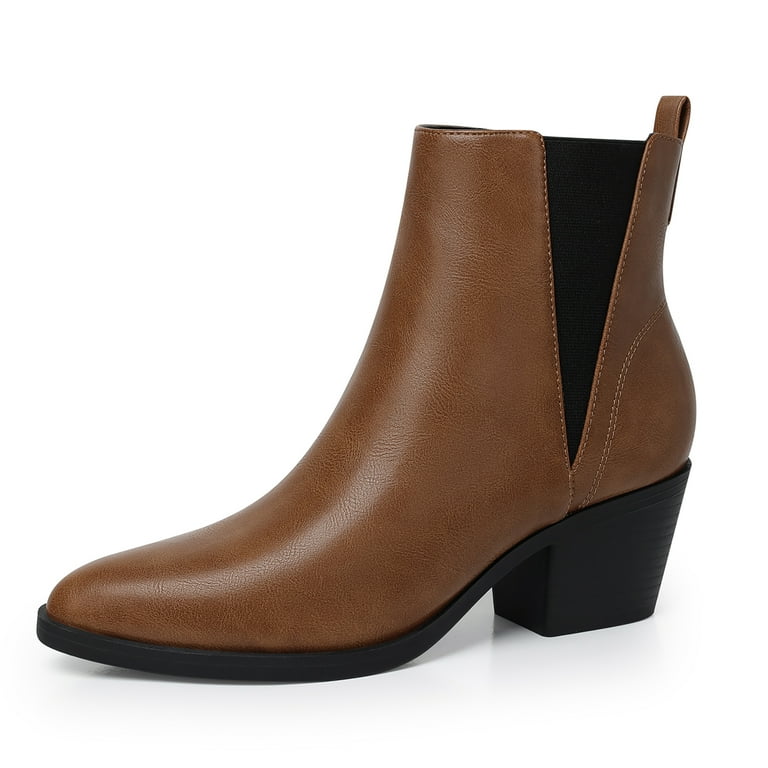 Womens brown top booties low heel