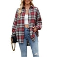 thumbnail image 1 of SHIBEVER Womens Blouse Long Sleeve Oversized Flannel Plaid Soft Button Down fashion Shirt Roll Up Plaid tops, 1 of 4